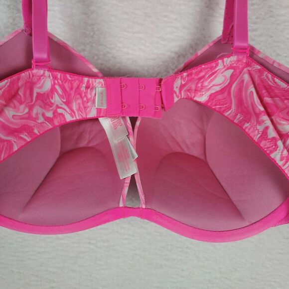 Victoria’s Secret PINK 36D Underwire Bra Pink Marble Swirl Print Molded Cups - Picture 3 of 7
